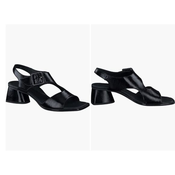 NEW $398 Paul Green Tanya Sandal Slingback Black Crinkled Patent  10 US/7.5 UK - Picture 1 of 7